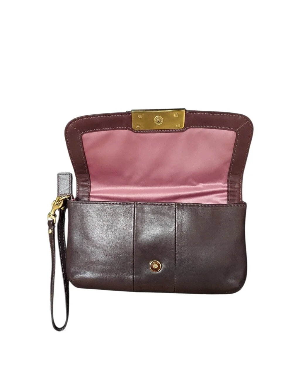 Coach Dark Plum Leather Wristlet Clutch Bag Gently Loved